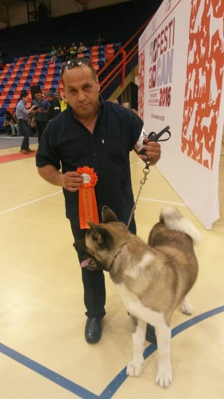 Francisco Diego y su perro de raza Akita Americano.