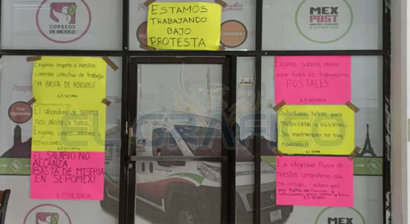 Trabajadores postales protestan en Ciudad Victoria