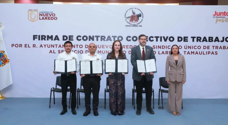 Refrenda Alcaldesa Carmen Lilia Canturosas compromiso con trabajadores municipales; firma contrato colectivo con Sindicato